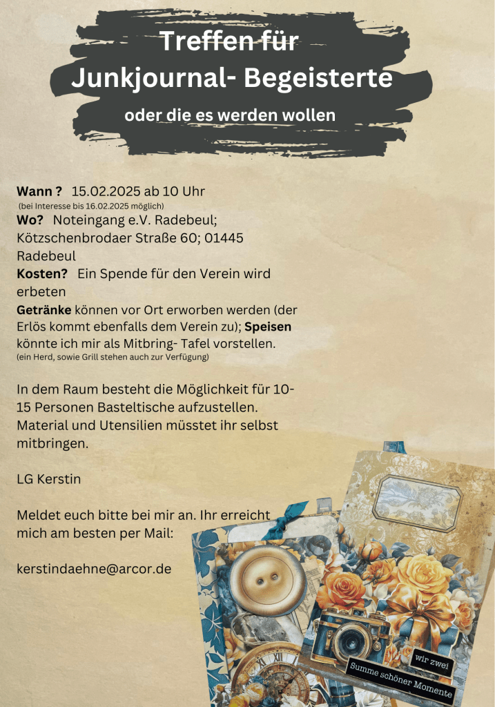 Einladungsschreiben zum Treffen für Junkjournal- Begeisterte 
